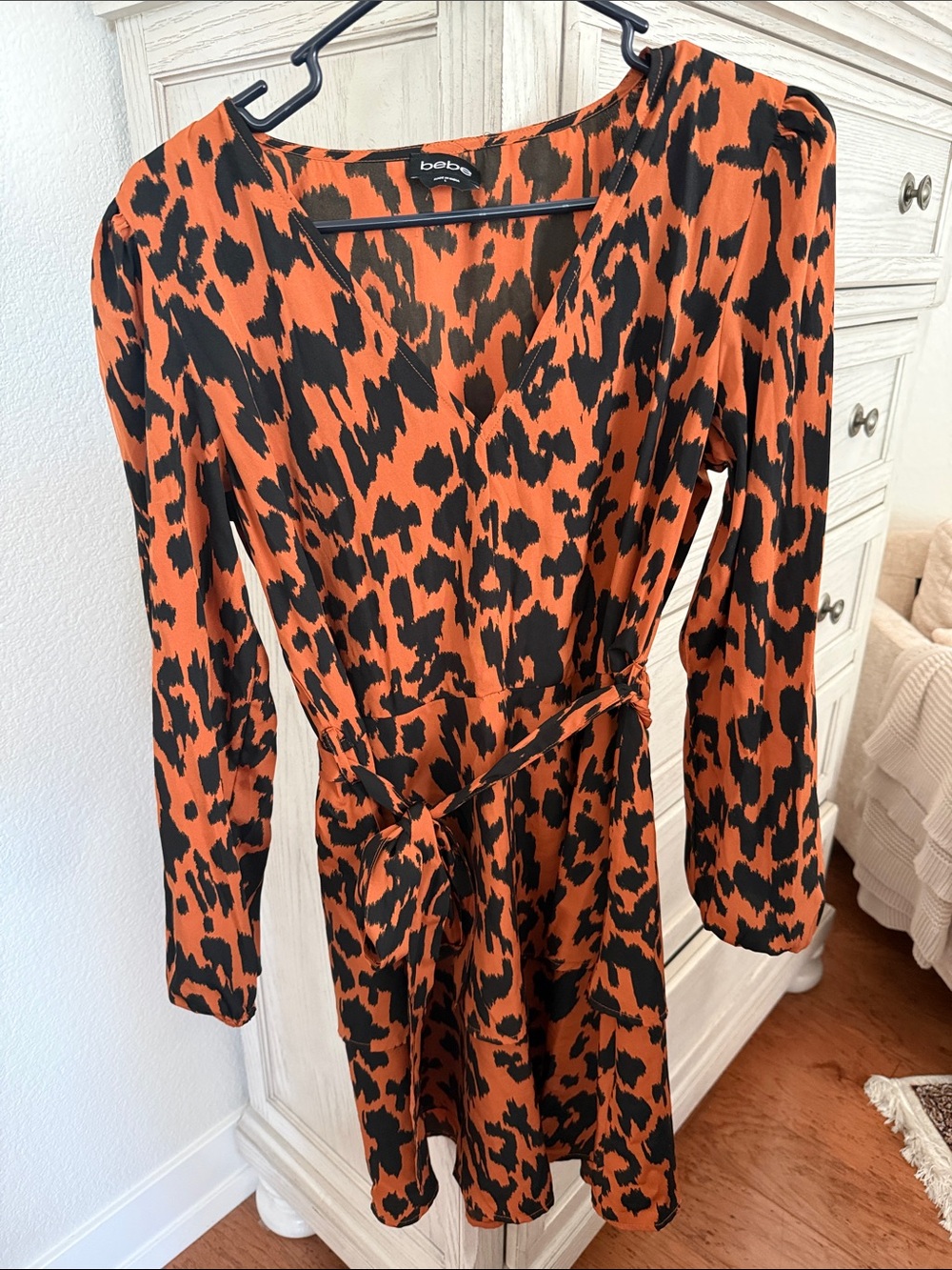 bebe Orange and Black Leopard-Print Wrap Blouse